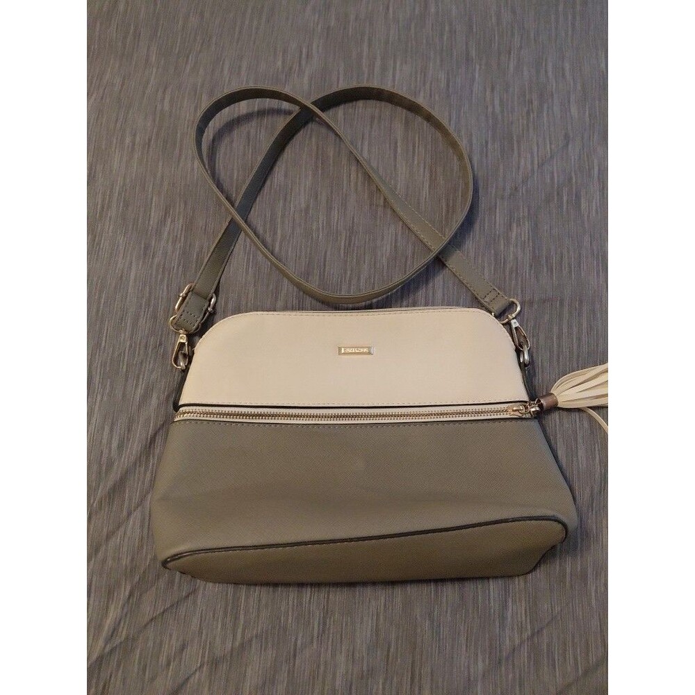 ELIM & PAUL Two Tone Gray and Ivory  Crossbody  Shoulder Bag  Purse With Tassel